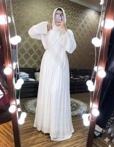 ABAYA SHAYLINN FROM DUBAI UAE Womens White Dress with Silver and Black Diamond Stone Belt