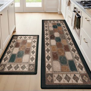 VIKAMA Retro Stone Tile Kitchen Carpet Anti slip Soft Floor Mat Geometric Entrance Hall Floor Mat Home Decoration
