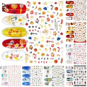 Sticker Dán Móng Tay Họa Tiết Tết Đón Xuân / Heo Cute / Hươu La Mule Deer / Money / Da Rắn / Nails sticker Series F517 – F524