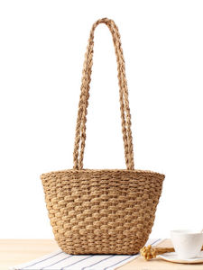 Simple Pure Color Retro Woven Rope Shoulder Bag Fashionable Versatile Womens Bag Soft Foldable Large Size Travel Bag
