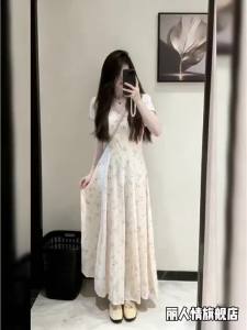 LIRENQING | V-Neck Floral Waist-cinching Dress Womens Summer