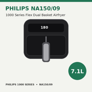 Philips NA150/09 1000 Series Flex Dual Basket Air Fryer 7.1L 2450W RapidAir Digital Airfryer