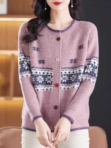 Fall and Winter 2024 the New Cashmere Sweater round Neck Knitting Cardigan Womens Short Loose Outer Long-Sleeves Sweater Coat Top