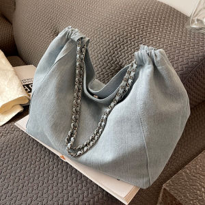 Summer Hot Denim Canvas Tote Bag Womens Large Capacity Commuter Bag Stylish Single Shoulder Tote Bag Korean Style Casual Handbag