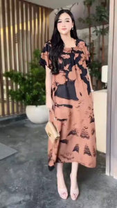 Daster Ibu Hamil Lengan Pendek - Dress Fuji Hitam Motif