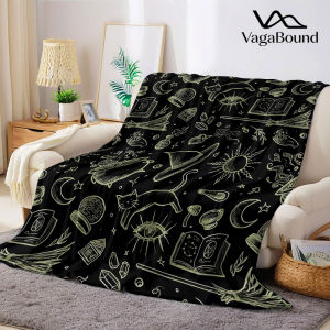 Witch Magic Doodle Print Flannel Blanket Warm Soft Halloween Christmas Decorative Couch Warm Cozy All-Season Gift