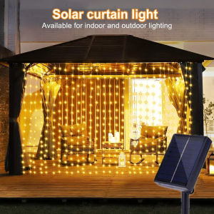 Solar Curtain Lights - 8 Lighting Modes Fairy String Light for Christmas Camping Ramadan Halloween Weddings Home & Garden
