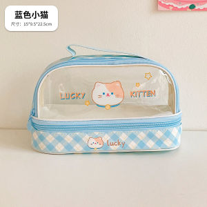 Adorable Double Layer Transparent Pencil Case High Aesthetic Large Capacity Stationery Bag New 2025 Style for Junior High School