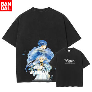 Bandai | Summer 2026 Vintage Washed Black T-Shirt Anime Frieren Graphic Tees Men Women Casual Oversized Short Sleeve Tops Streetwear