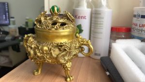 Lư xông trầm rồng ngọc xanh bằng đồng