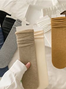 ผู้หญิง ถุงเท้าถึงกลางน่อง ถุงเท้า สีดำ สีขาว สีบริสุทธิ์ ผ้าฝ้าย ผ้าขา Shaping Home Comfort ถุงเท้าสําหรับ All Seasons ถุงเท้าเข่าสูง