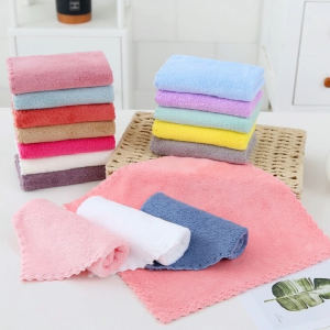 ( 5 PIECES ) 29CM Coral Fleece Square Towel Soft Childrens towel Face towel Saliva towel Back towel Sweat towel Kitchen Rag Kitchen Cloths Hand Towel Daily Water Absorption Student Towel