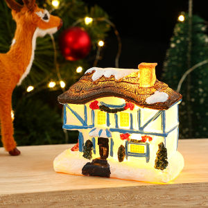 [Wondering] 4pcs Christmas Resin House Decorations Micro-Landscape Resin House Christmas Creative Luminous House