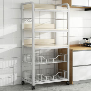 HG ห้องครัว ชั้นวางของ พร้อมล้อ นวางของในครัว ชั้นวางของในครัว ตะกร้าเก็บผลไม้มัลติฟังก์ชั่น ประหยัดพื้นที่ในบ้าน