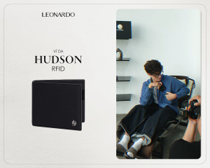 Leonardo Ví Nam Dáng Ngang Hudson Da Microfiber Phối Da Lộn Cao Cấp Tích Hợp Chống Trộm Thẻ RFID