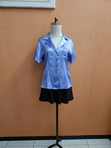 atasan kemeja wanita biru muda pastel ADONNA cewek M L lengan pendek MEWAH
