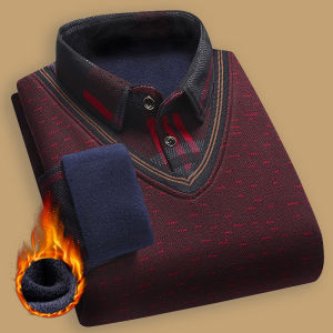 Áo Len Nam Chất Liệu Nhung Màu Đỏ Rượu Dệt Kim Kiểu Polo Cổ Lọ Tay Thường Mặc Thường Ngày Mùa Thu Đông.