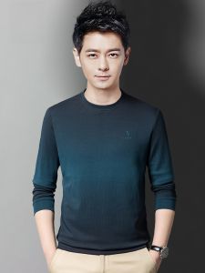 ROMON | Lormen Mens Long Sleeve T-shirt Casual Round Neck Sweatshirt Base Layer Top Loose Fit Gradient Color Spring Autumn Style