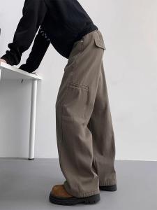 Retro American Coffee-Colored Mens Workwear Jeans Spring Autumn New Style High Waist Wide Leg Straight Cut Long Trousers