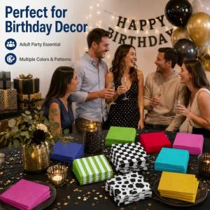 Stylish Printed Disposable Paper Napkins Indoor Festive Decor Birthday Feast Daily Family Dining Table Arrangement Supplies