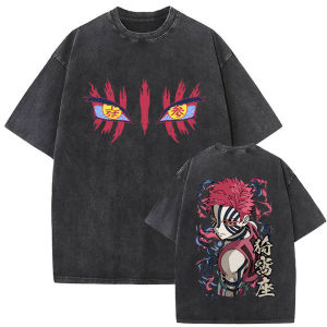 Bandai | Summer New Vintage Wash Demon Slayer Anime Graphic T Shirt Nezuko Print Men Women Cotton Short Sleeve Tee Streetwear Casual Tees