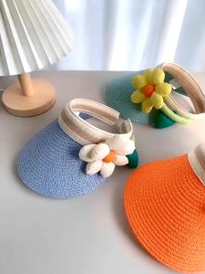 Mũ cói cho bé mũ cói đi biển mũ chống nắng cho bé nửa đầu đáng yêu có đính hoa nhiều màu sắc - Happy Life 4Kid
