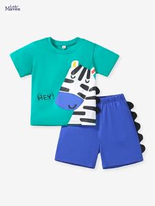 Bộ Little Maven bé trai mùa hè mới xanh ngựa vằn 20036