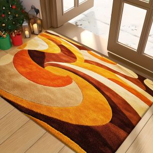 VIKAMA Abstract Geometric Curve Grey Red White Modern Art Flannel Door Mat Non Slip Entryway Bedroom Living Room Home Decor Soft