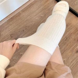 Women Long Socks Cashmere Women Boot Solid Wool Thigh Stocking Skinny Casual Cotton Over Knee-High Fluffy Female Long Knee Sock