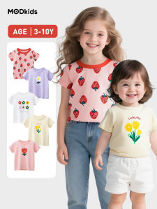 [Fast Shipping] Kids T-shirt for Girls 3-10 Yrs Old Soft Cotton Lovely Floral Pattern Short Sleeved Shirt for Kids Girl