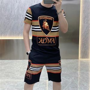 Naimo Mens Suit Summer New Trendy Brand Hooded Plaid Print Youth Handsome Two-piece Men