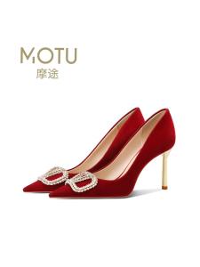 Red Wedding Shoes for Women Winter High Heels Thin Heel Chinese Style Wedding Show Heel Bride Shoes Elegant Diamond Embellished Velvet Upgraded Version