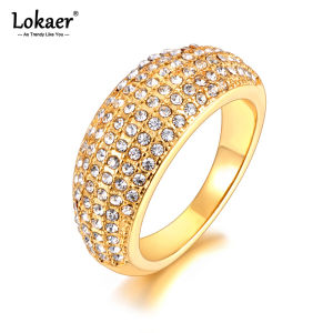 Lokaer Trendy 316L Stainless Steel Pave Setting Cubic Zirconia Ring For Women Real Gold Plated Finger Jewelry Bijoux Gift R23102