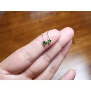 Nephrite Jade Earrings Dangle Drop Elegant Egg Surface Gilded 925 Sterling Silver
