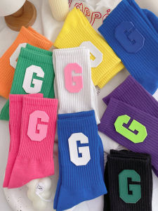 ถุงเท้ากีฬาครึ่งแข้งผ้าฝ้ายลายตัวอักษร G แฟชั่นสำหรับเด็กใหญ่ในฤดูใบไม้ผลิและฤดูใบไม้ร่วง ถุงเท้าผ้าฝ้ายใส่สบายสำหรับกลางแจ้ง
