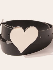 New Arrival Glossy Heart Buckle Belt Womens Black Fashion Punk Street Denim Casual Internet Celebrity Belt