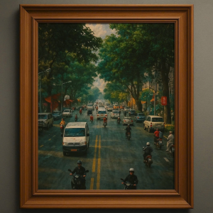 Tranh Nghệ thuật "Đường Phố Hà Nội" VIETSMART ART - Acrylic trên toan vải 45 x 60cm