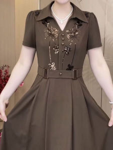 HUAXUNRAN | Fashionable Slimming Polo Neck Dress for Middle-aged Women