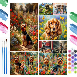 BILIBILI | Oil Painting By Numbers Kits Pet Dog Pattern Number Drawing Canvas DIY Pictures By Numbers Home Decor