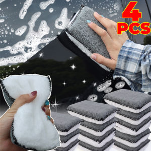 4PCS Double Sided Cleaning Sponges Ultra-fine Fiber Fluff Car Polishing Dusting Scratch-free Wash Maintenance Sponge Auto Accessories