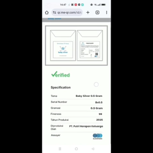 Baby Silver 0.5 Gram Fine Silver Bar Perak Batangan Asli Murni Logam Mulia Original