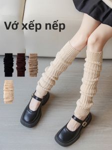 JINGCHI | Tất ống dài bằng lông cừu dày dặn cho nữ mùa đông ấm áp bảo vệ đầu gối phong cách ngọt ngào màu trơn tất ống dài bằng vải nỉ