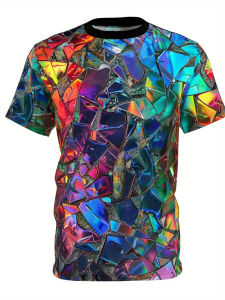 Bandai | Hot Selling Fashionable Fun Geometric 3D Personalized 3D Printed T-shirt Summer Outdoor Street Leisure Y2K Style Large T-shirt