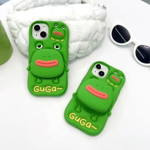 3D escopic Bracket กบสีเขียวซิลิโคนสำหรับ iPhone 15PROMAX 15pro 15 14PROMAX 14pro 14 13PROMAX 13pro 13 12PROMAX 12pro 12 11ปลอกสำหรับ Case