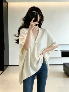 Áo Cardigan Knit Cổ V Tay Ngắn Mát Lỏng Dáng