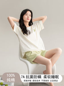 Womens Pajamas Summer Cotton Short Sleeve Shorts Thin Korean Leisure Simple Two-piece Set Girls Home Wear Summer