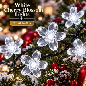 Christmas Lights Solar Cherry Blossom Flower String Lights 20/50/100/200LED 8 Modes Auto On for Tree Garden Patio Party Holiday