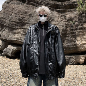 American Retro Pure Color Leather Coat Male Fancy Niche Style Trendy Fried Arcade Car Suit Pilot PU Leather Jacket