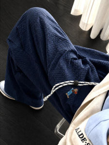ZHUOCAN | Navy Blue Quick-dry Cool-feel Dog Embroidery Summer Trouser