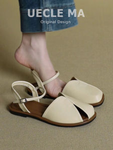 MASHUJIA | Leather Mary Jane Flat Sandals for Women Summer Dress Match